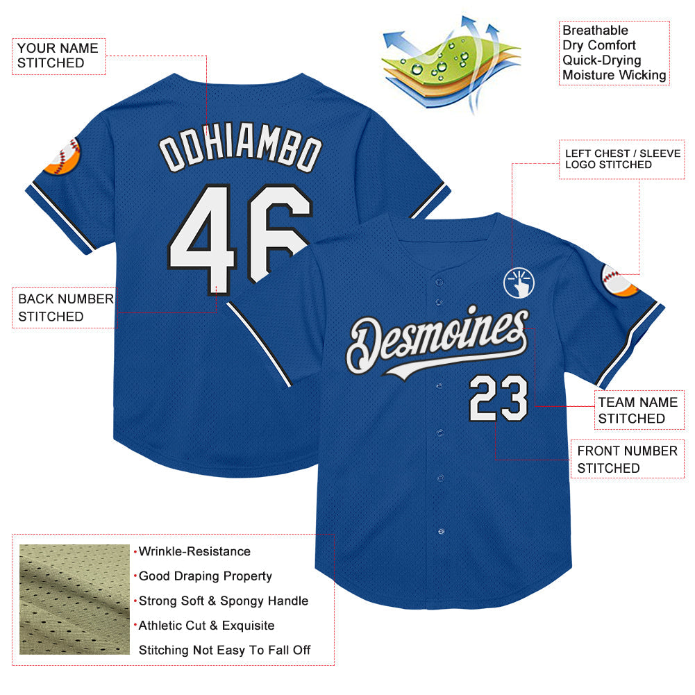 Custom Blue White-Black Mesh Authentic Throwback Baseball Jersey view 3