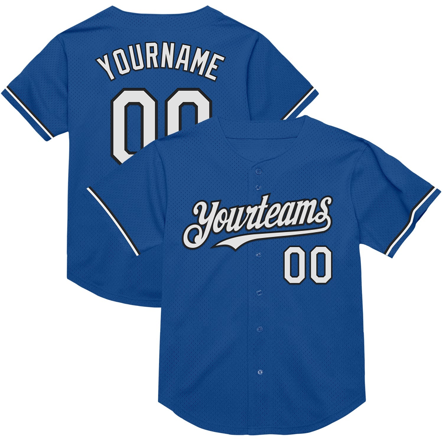 Custom Blue White-Black Mesh Authentic Throwback Baseball Jersey - Main View