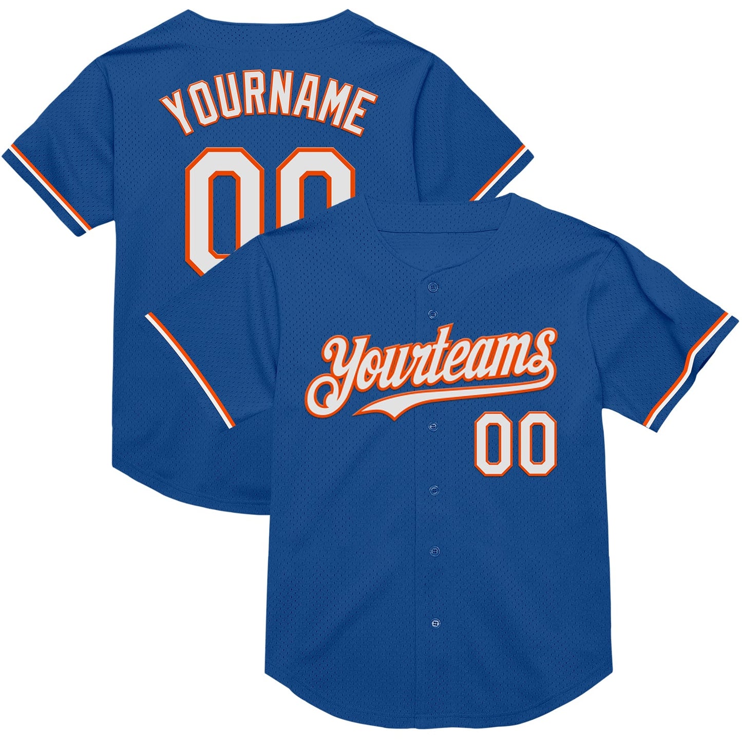 Custom Blue White-Orange Mesh Authentic Throwback Baseball Jersey - Main View