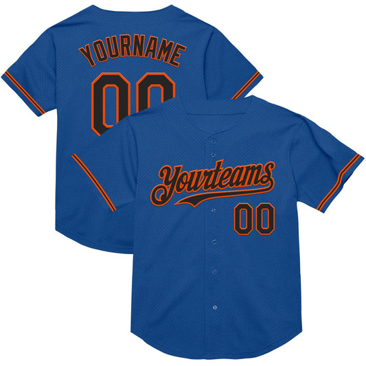 Custom Blue Black-Orange Mesh Authentic Throwback Baseball Jersey - Main View
