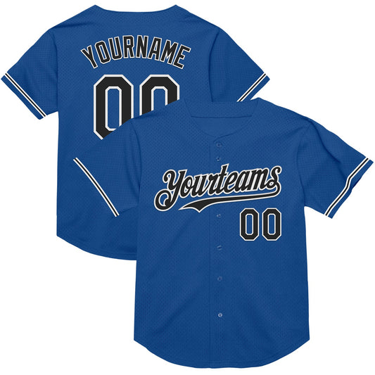 Custom Blue Black-White Mesh Authentic Throwback Baseball Jersey - Main View