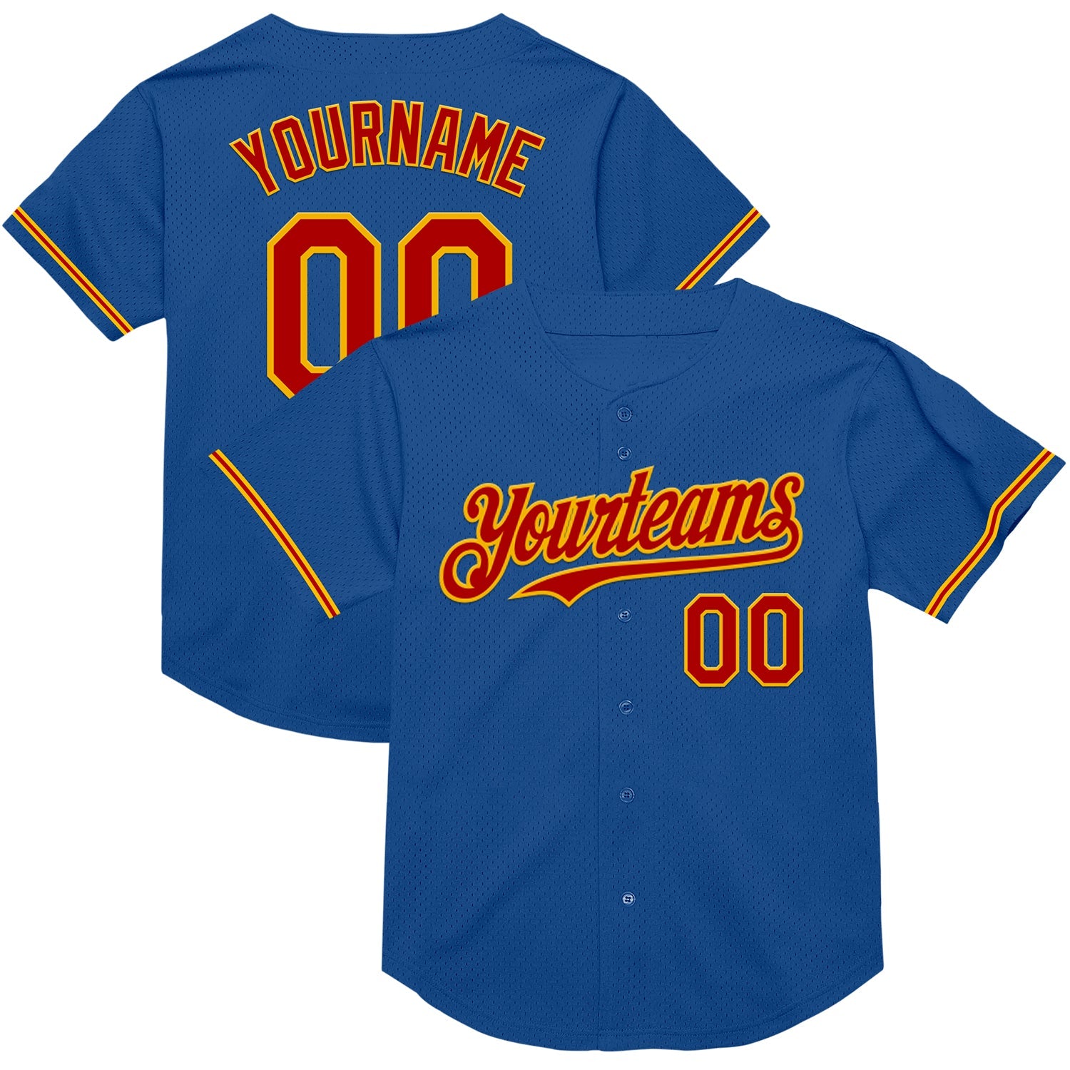 Custom Blue Red-Gold Mesh Authentic Throwback Baseball Jersey - Main View