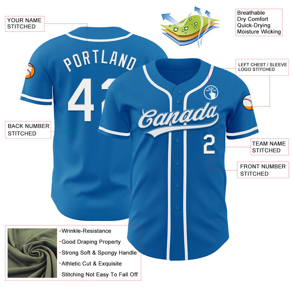 Custom Blue White Authentic Baseball Jersey view 3
