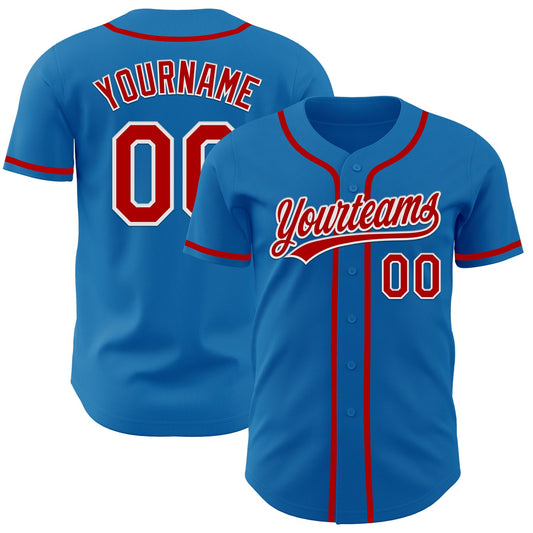 Custom Blue Red-White Authentic Baseball Jersey - Main View
