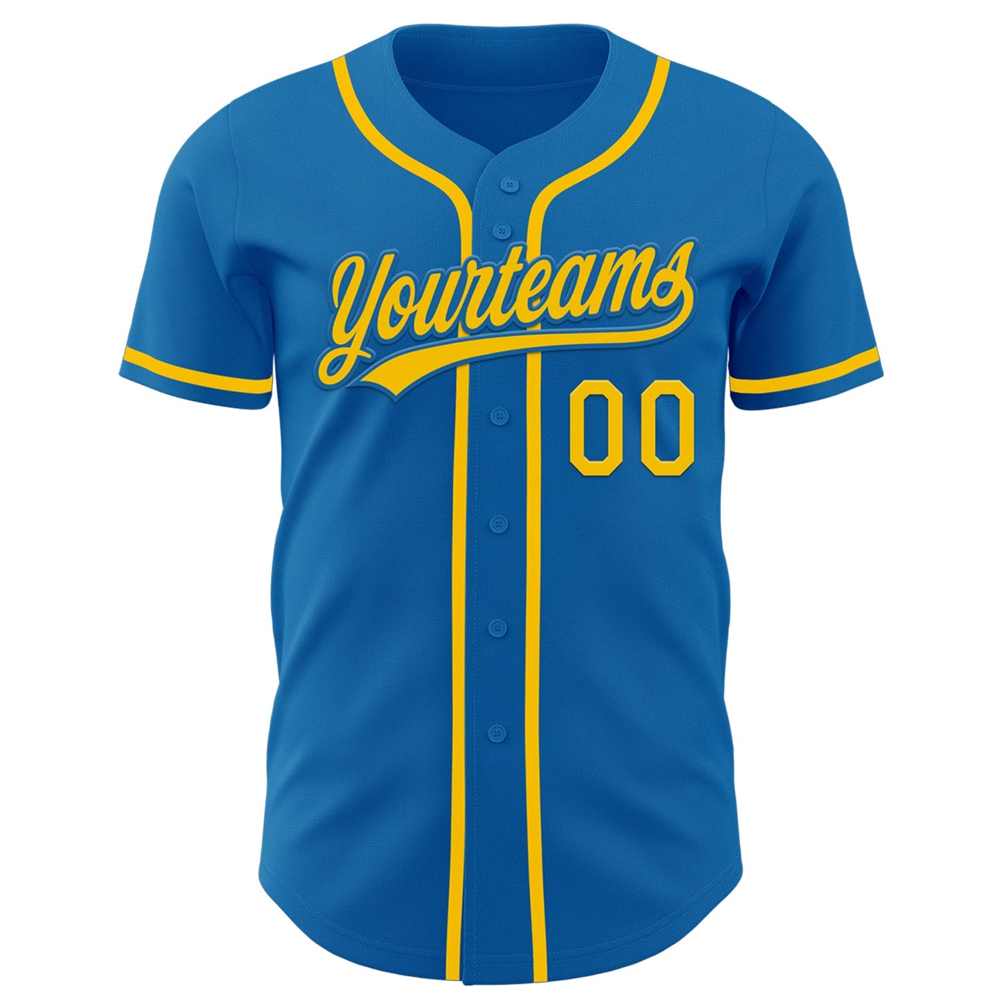 Custom Blue Yellow Authentic Baseball Jersey view 2