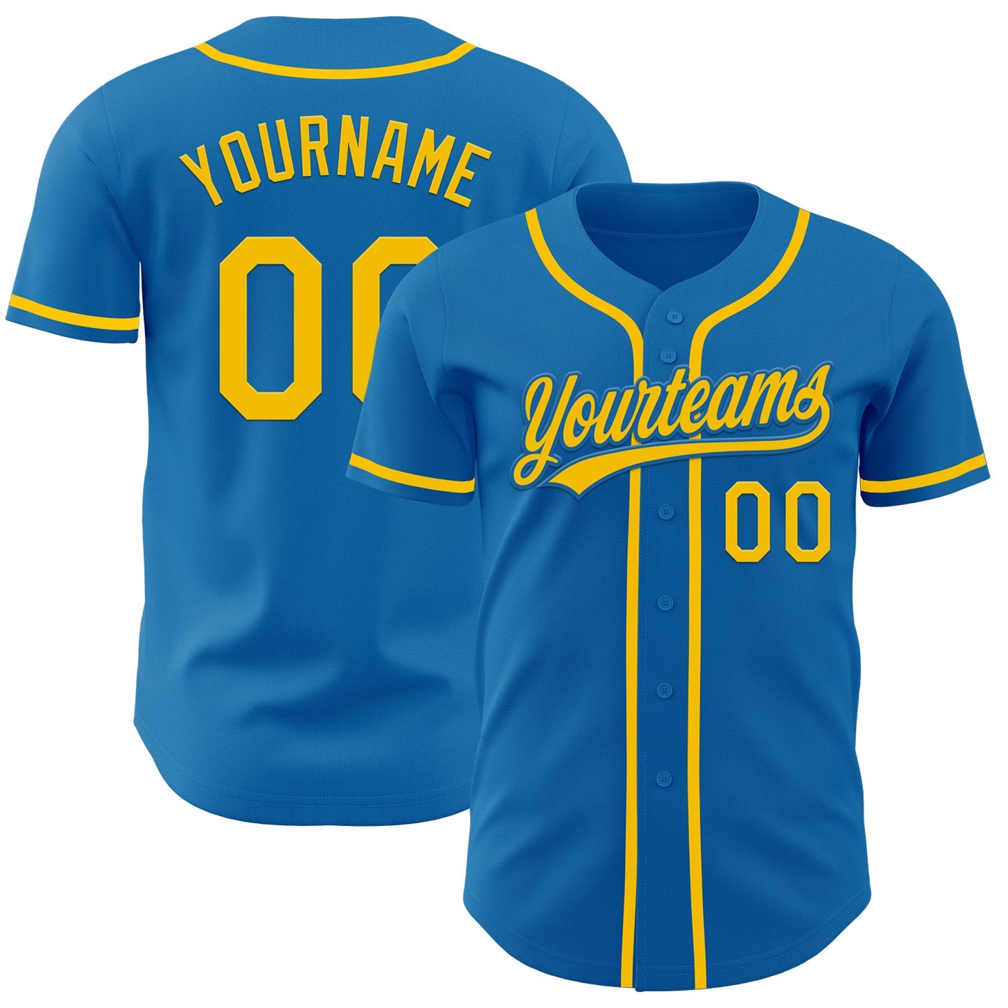Custom Blue Yellow Authentic Baseball Jersey - Main View