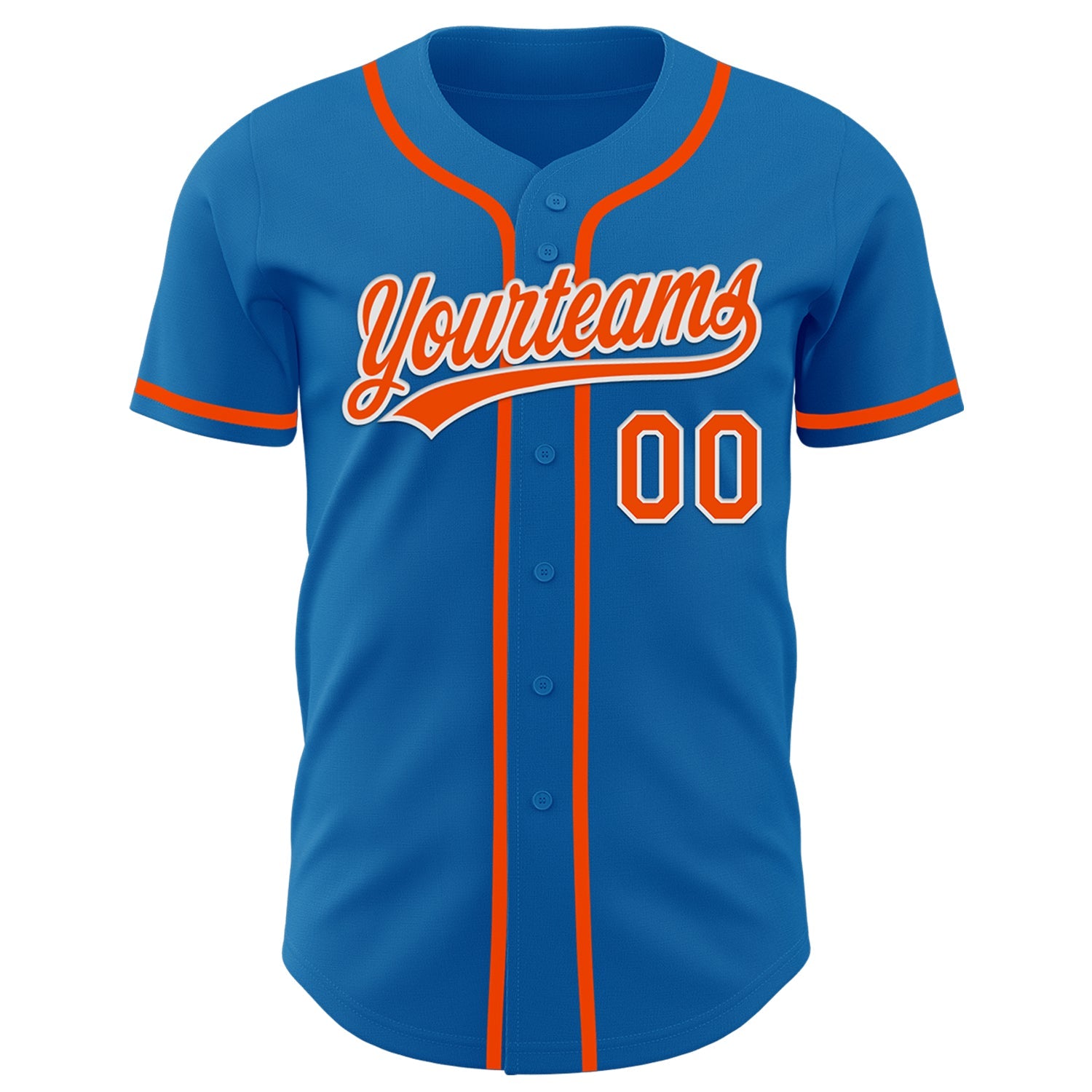 Custom Blue Orange-White Authentic Baseball Jersey view 2