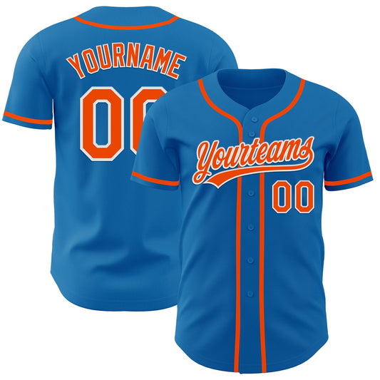 Custom Blue Orange-White Authentic Baseball Jersey - Main View