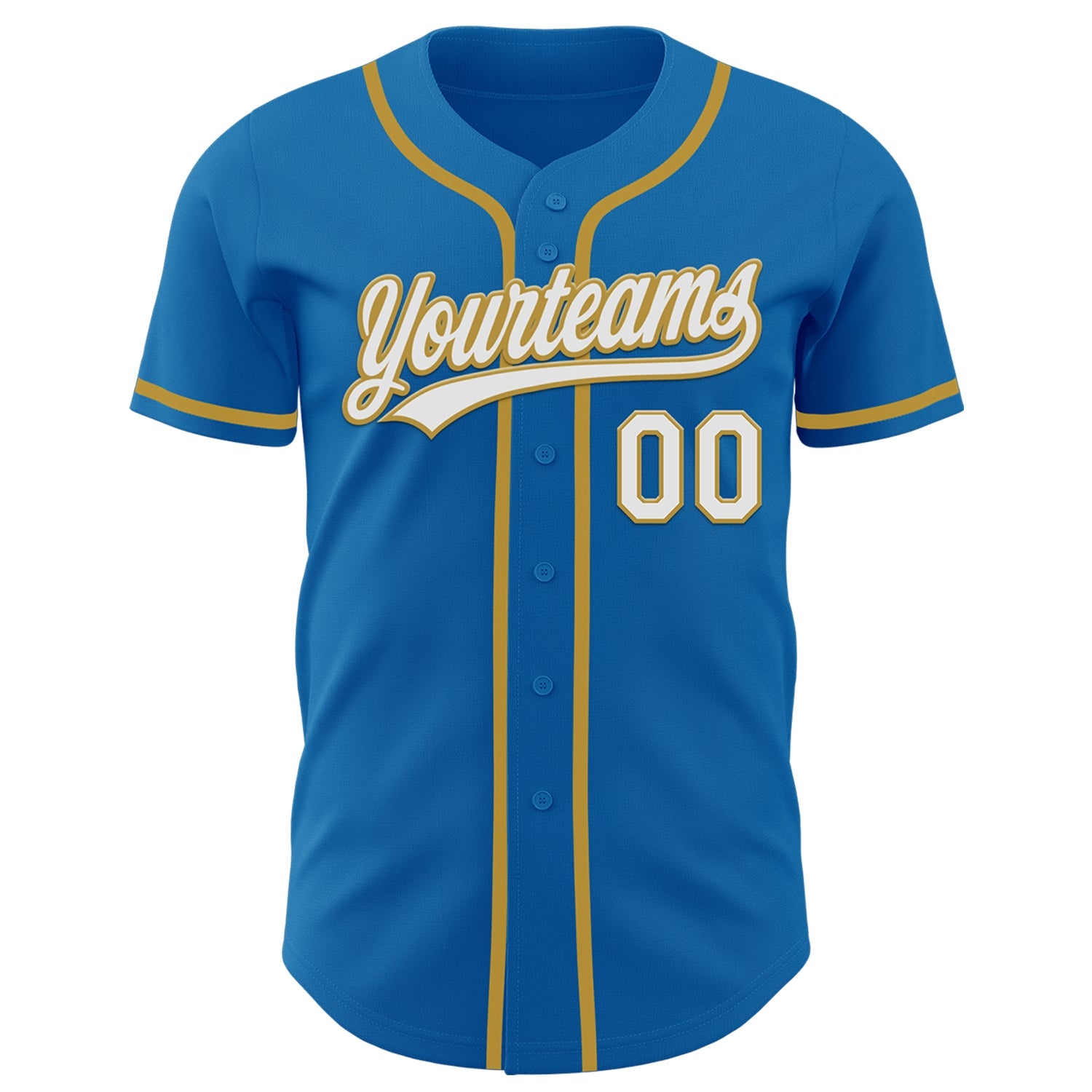 Custom Blue White-Old Gold Authentic Baseball Jersey view 2