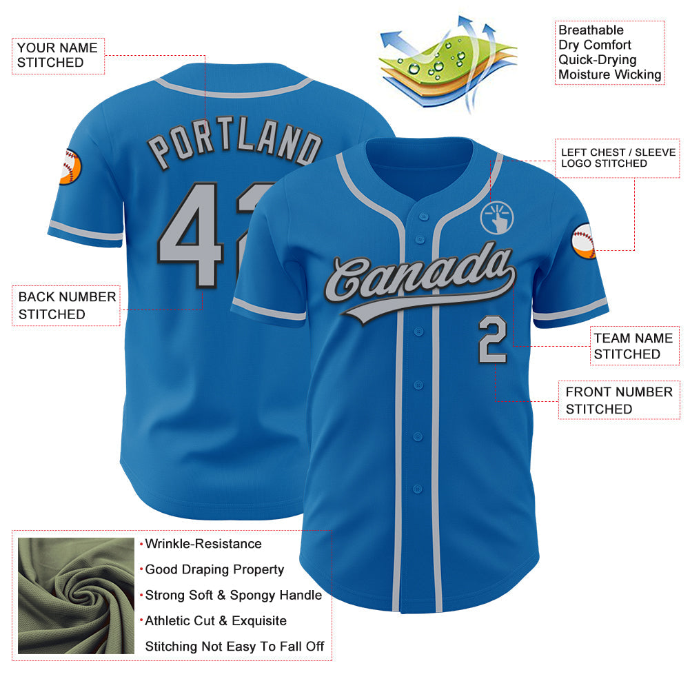 Custom Blue Gray-Black Authentic Baseball Jersey view 3
