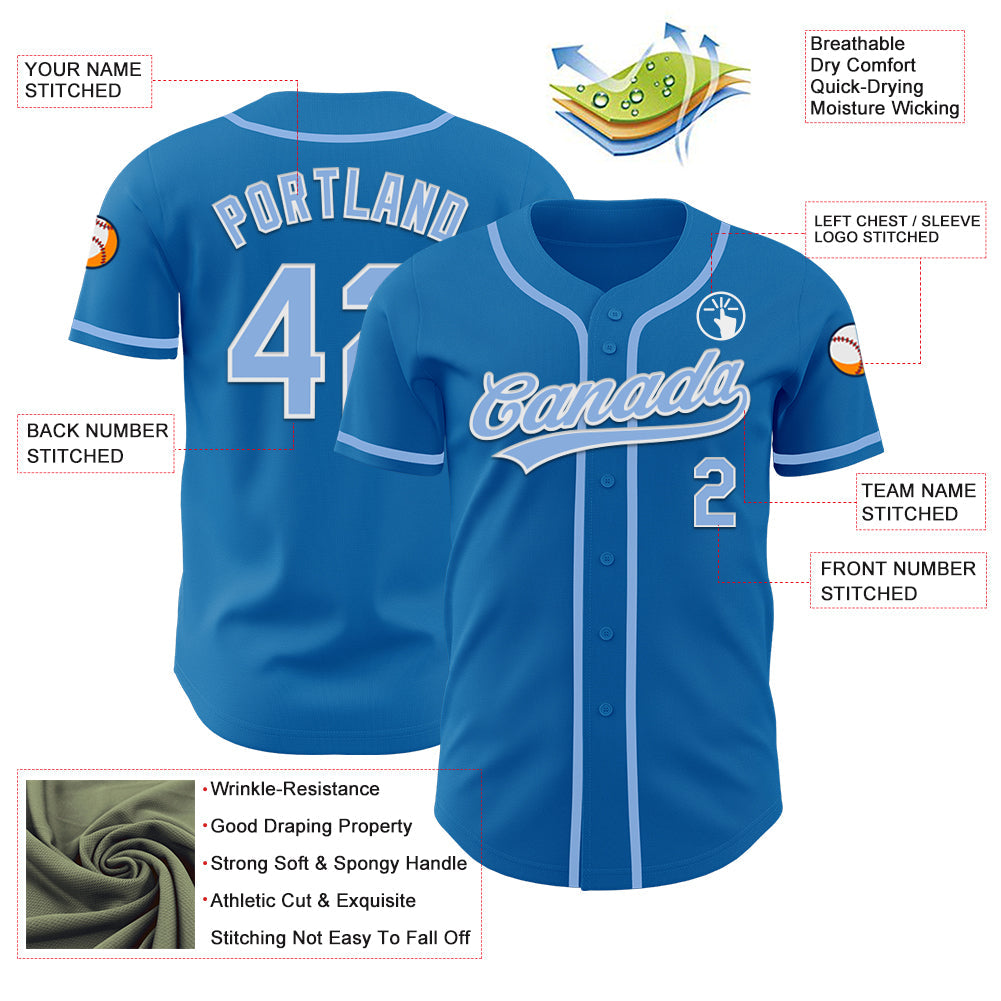 Custom Blue Light Blue-White Authentic Baseball Jersey view 3