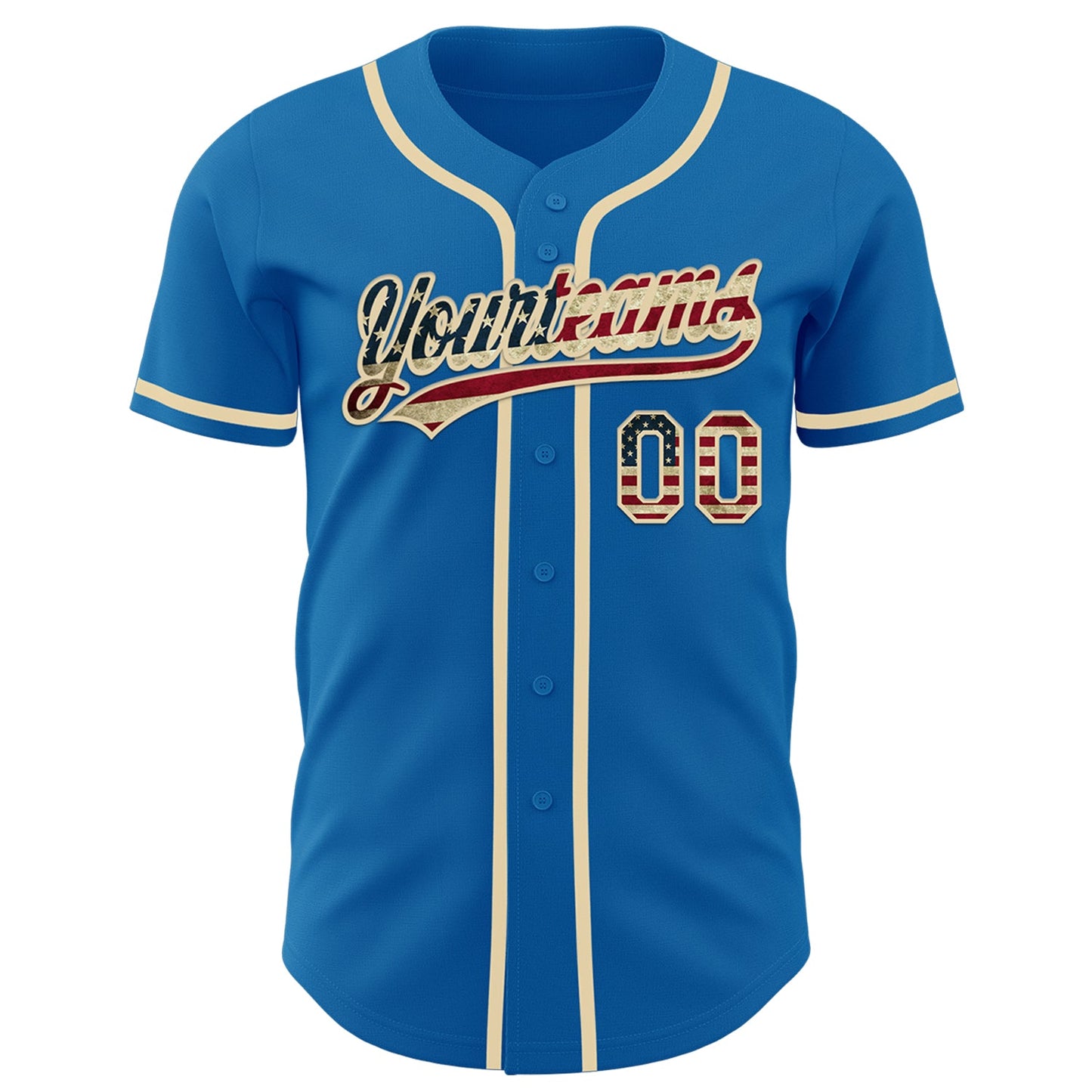 Custom Blue Vintage USA Flag-Cream Authentic Baseball Jersey view 2