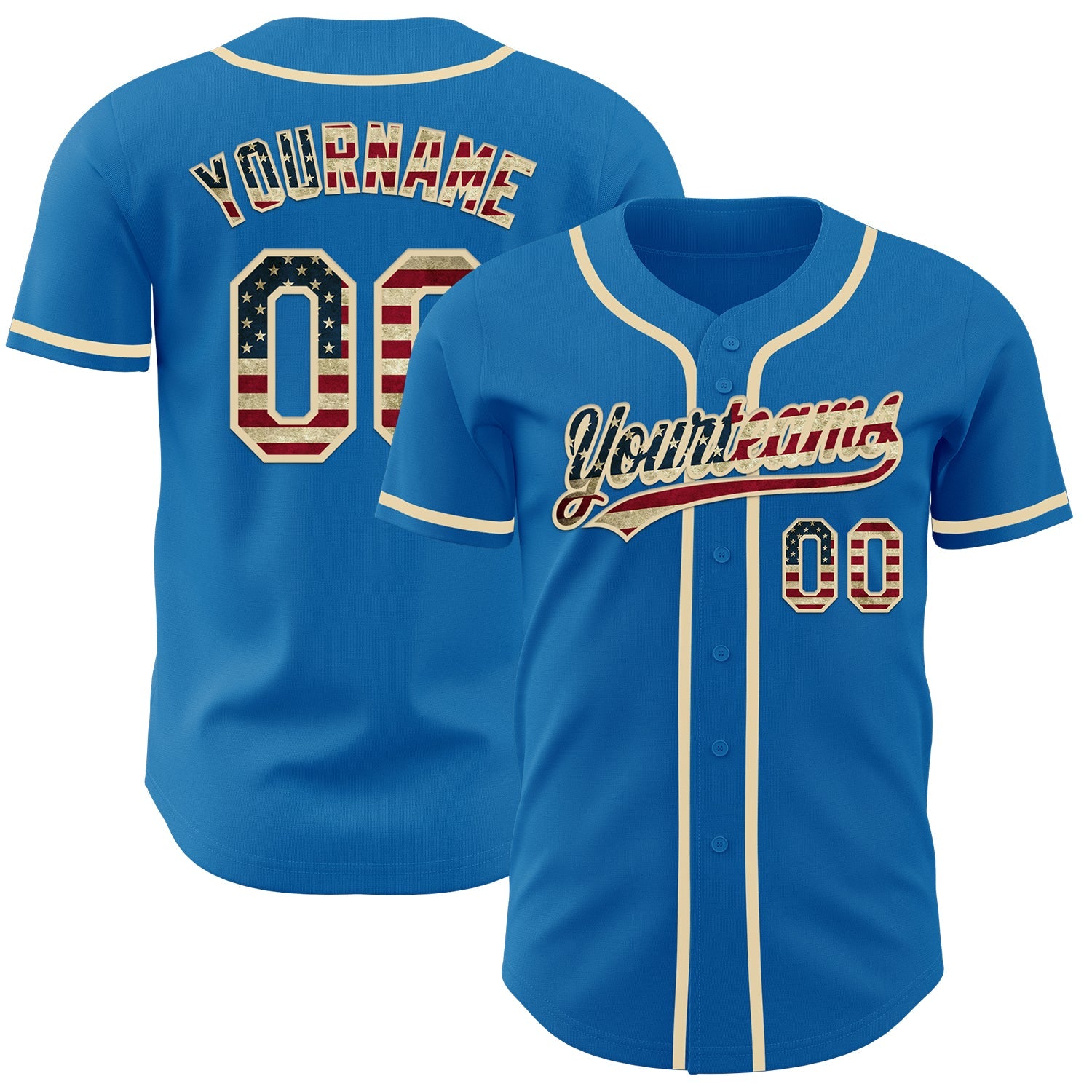 Custom Blue Vintage USA Flag-Cream Authentic Baseball Jersey - Main View