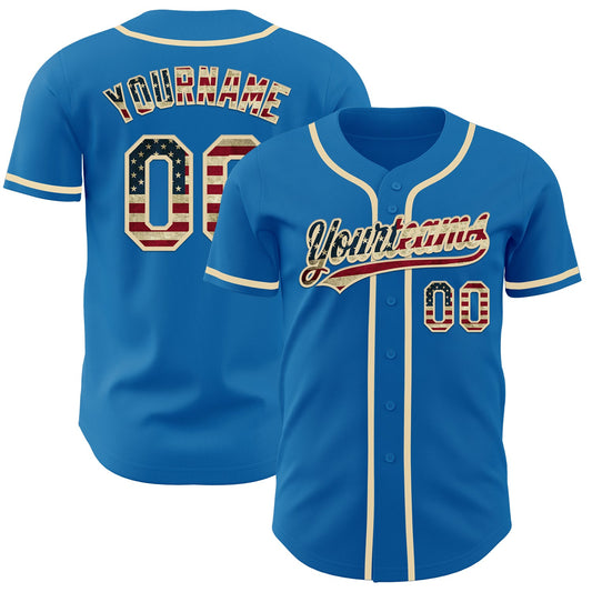 Custom Blue Vintage USA Flag-Cream Authentic Baseball Jersey - Main View