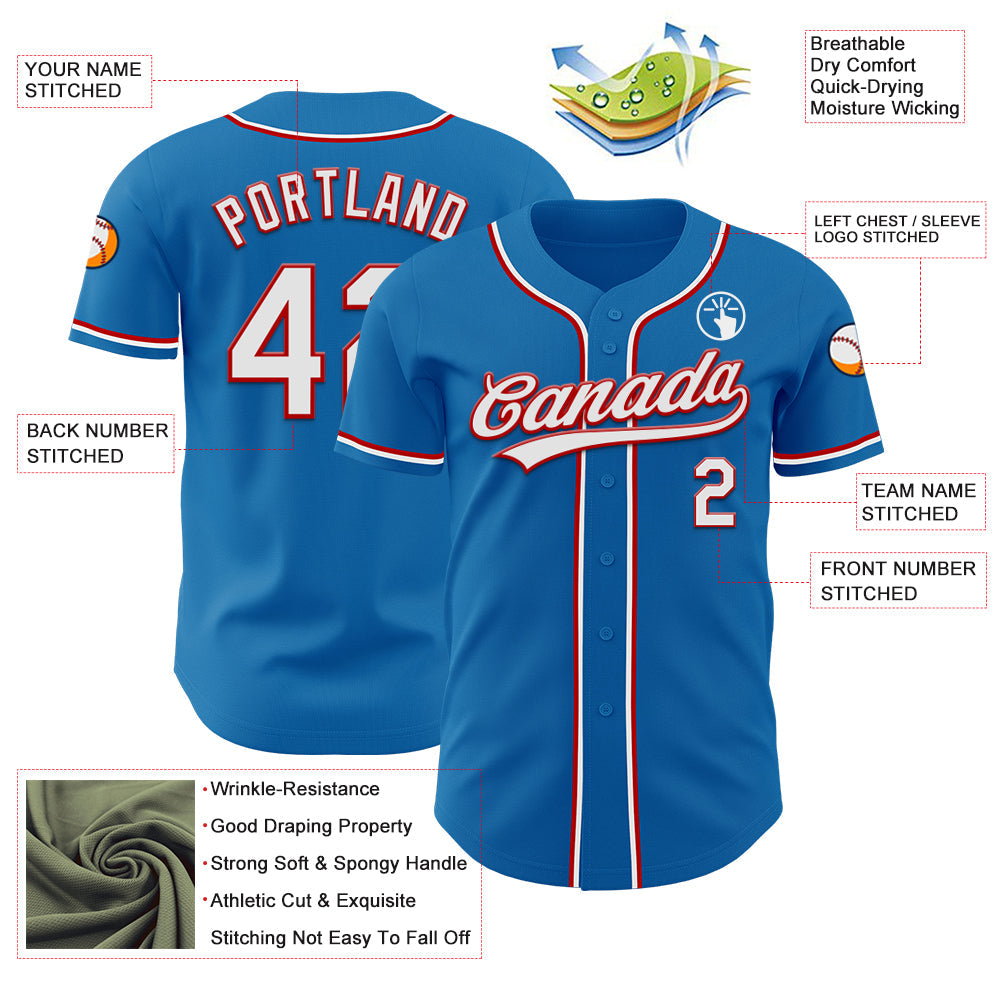 Custom Blue White-Red Authentic Baseball Jersey view 3
