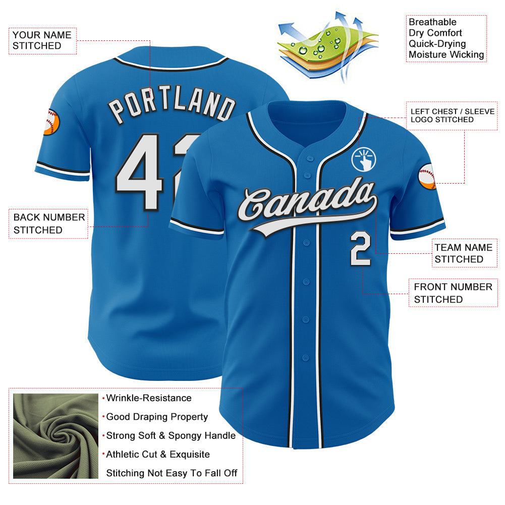 Custom Blue White-Black Authentic Baseball Jersey view 3