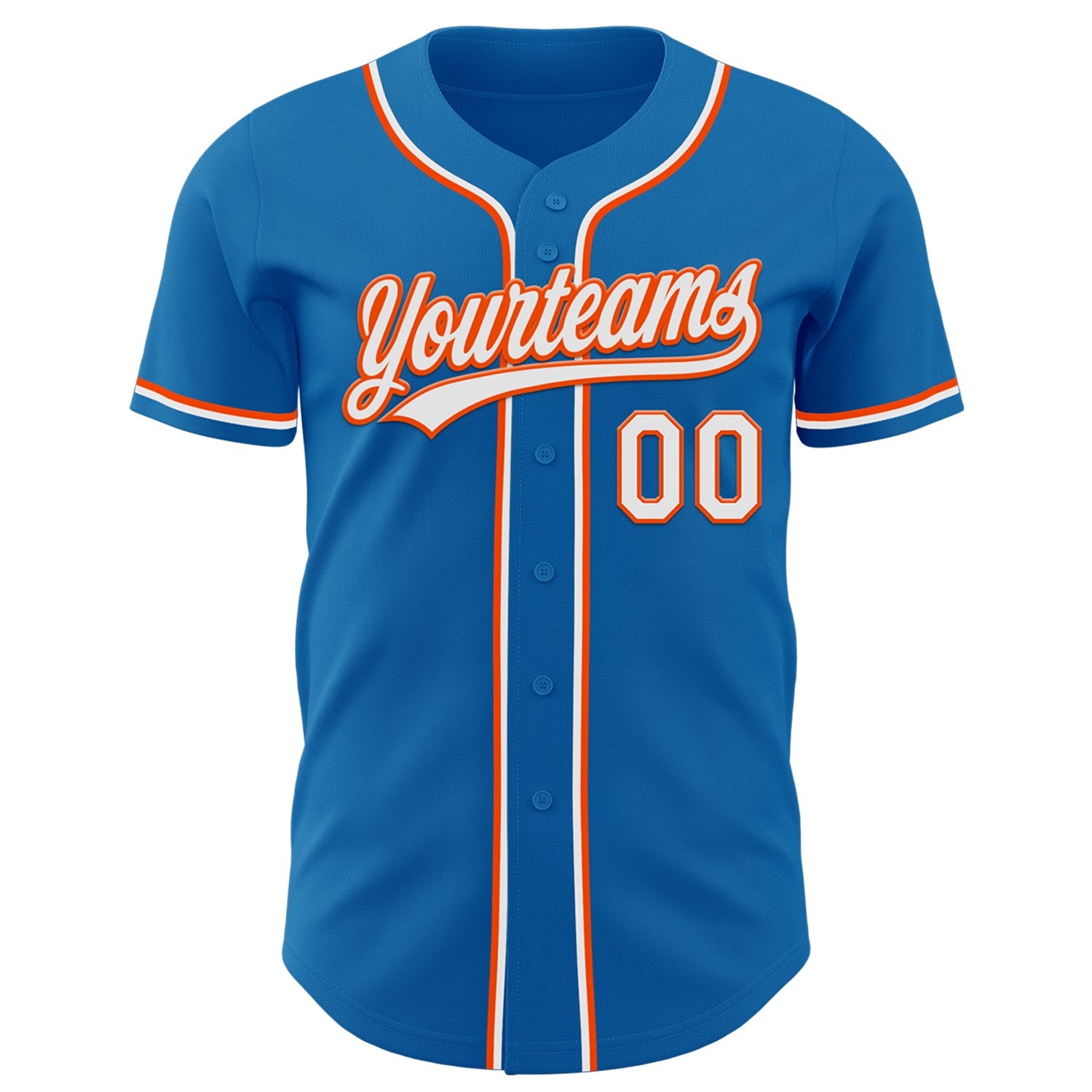 Custom Blue White-Orange Authentic Baseball Jersey view 2