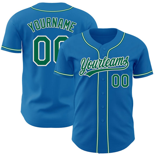 Custom Blue Kelly Green-White Authentic Baseball Jersey - Main View