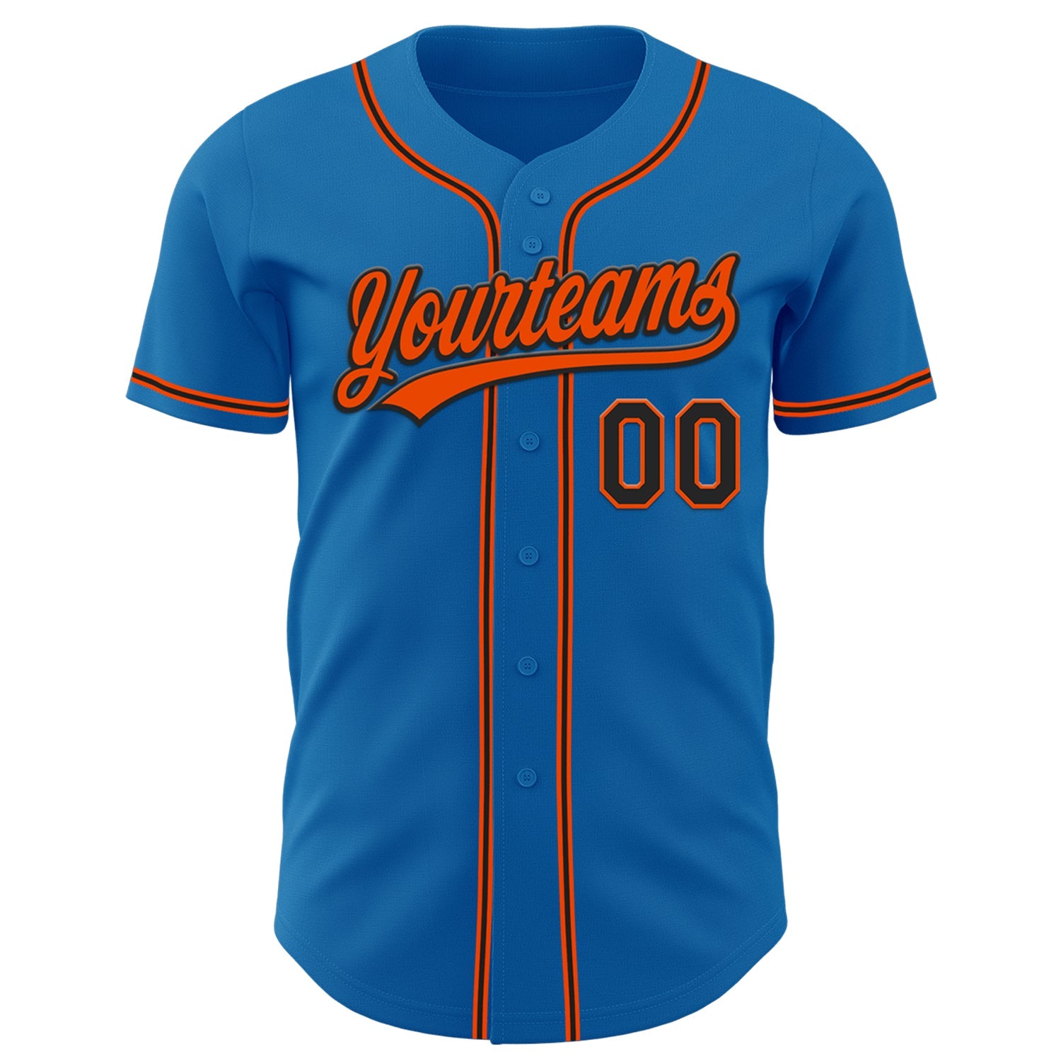 Custom Blue Black-Orange Authentic Baseball Jersey view 2