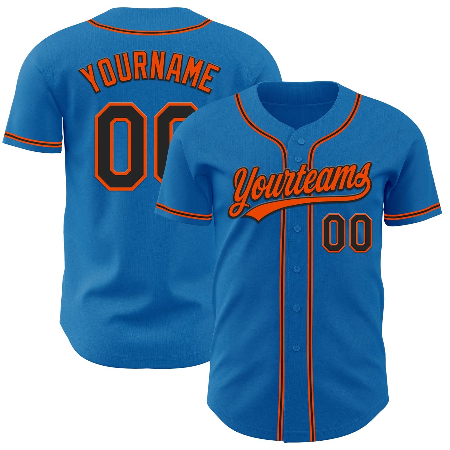 Custom Blue Black-Orange Authentic Baseball Jersey - Main View