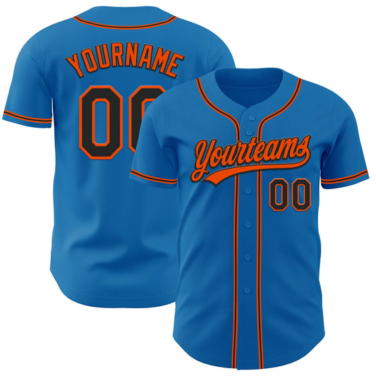 Custom Blue Black-Orange Authentic Baseball Jersey - Main View