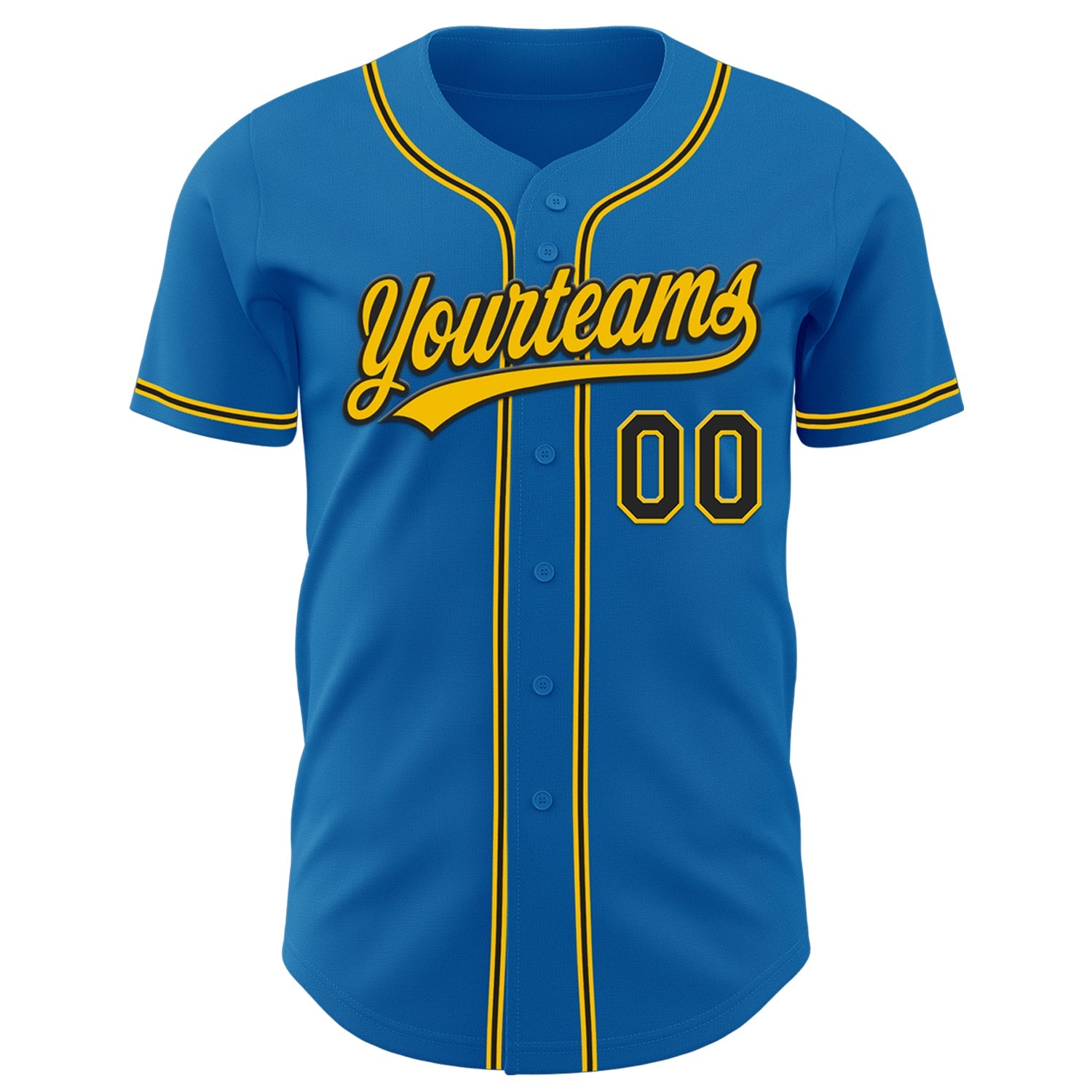 Custom Blue Black-Yellow Authentic Baseball Jersey view 2