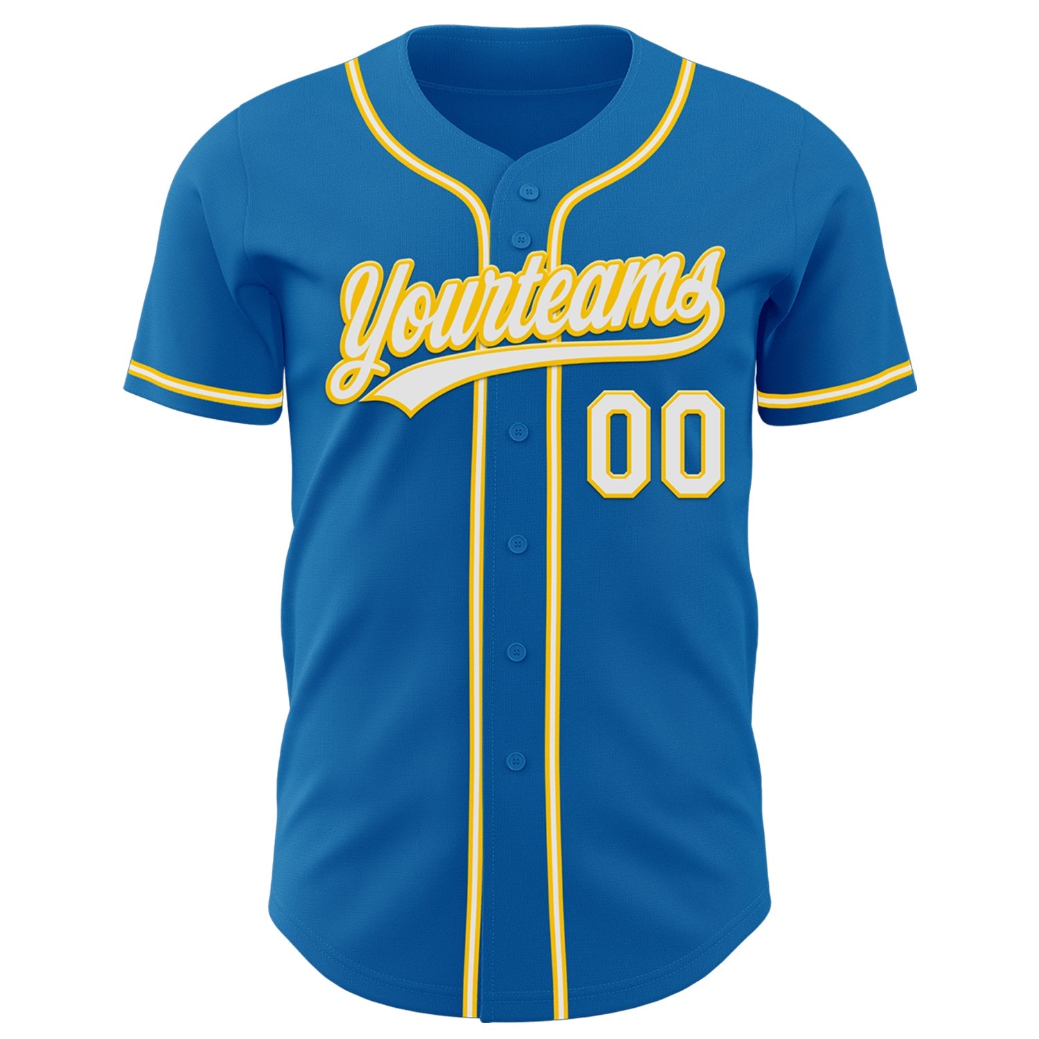 Custom Blue White-Yellow Authentic Baseball Jersey view 2