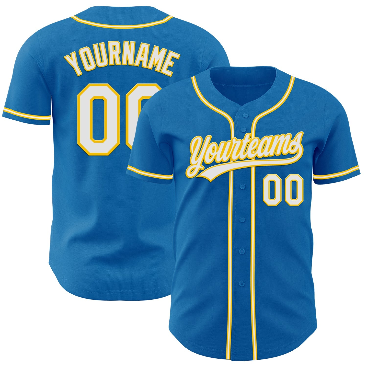 Custom Blue White-Yellow Authentic Baseball Jersey - Main View