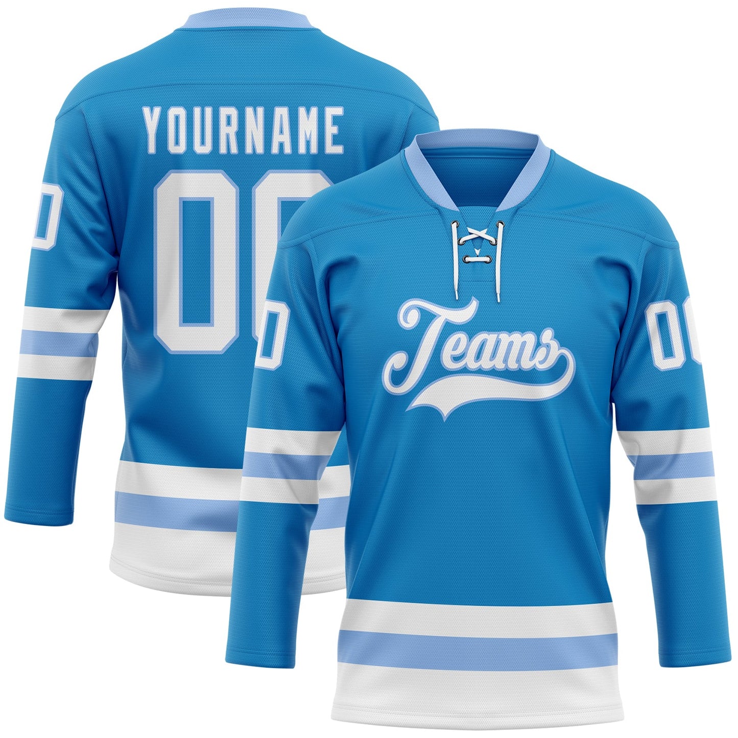 Custom Blue White-Light Blue Hockey Lace Neck Jersey - Main View
