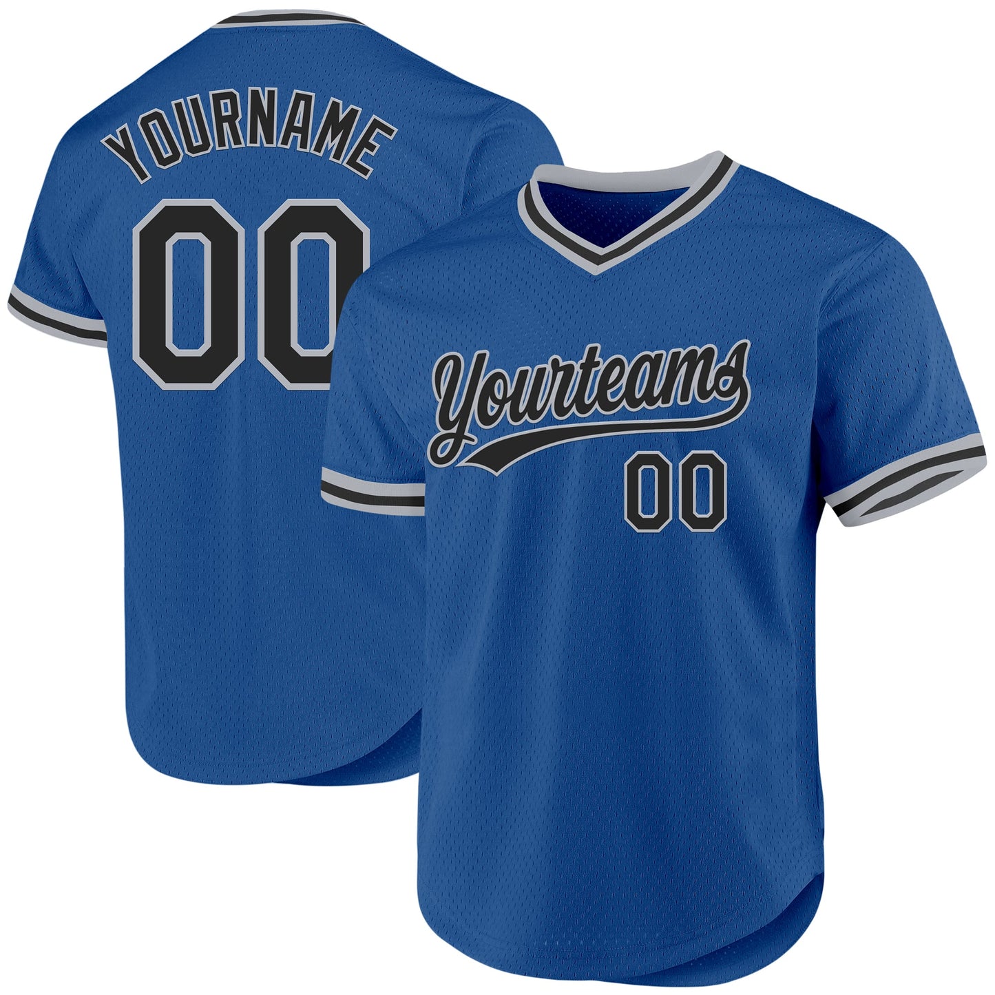 Custom Blue Black-Gray Authentic Throwback Baseball Jersey - Main View