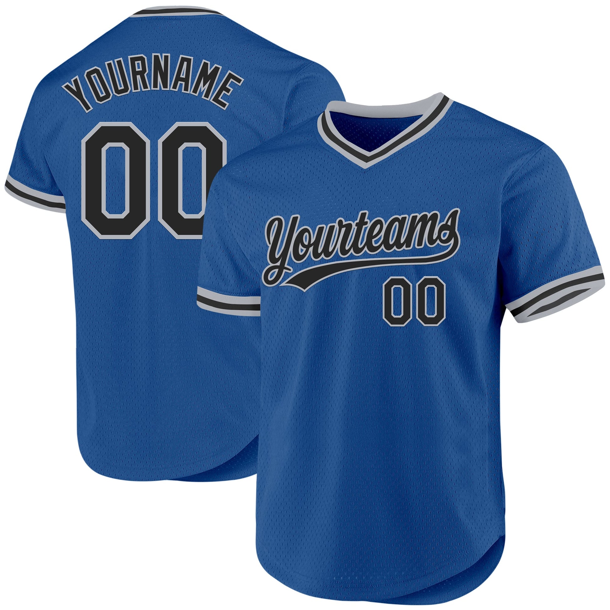 Custom Blue Black-Gray Authentic Throwback Baseball Jersey - Main View