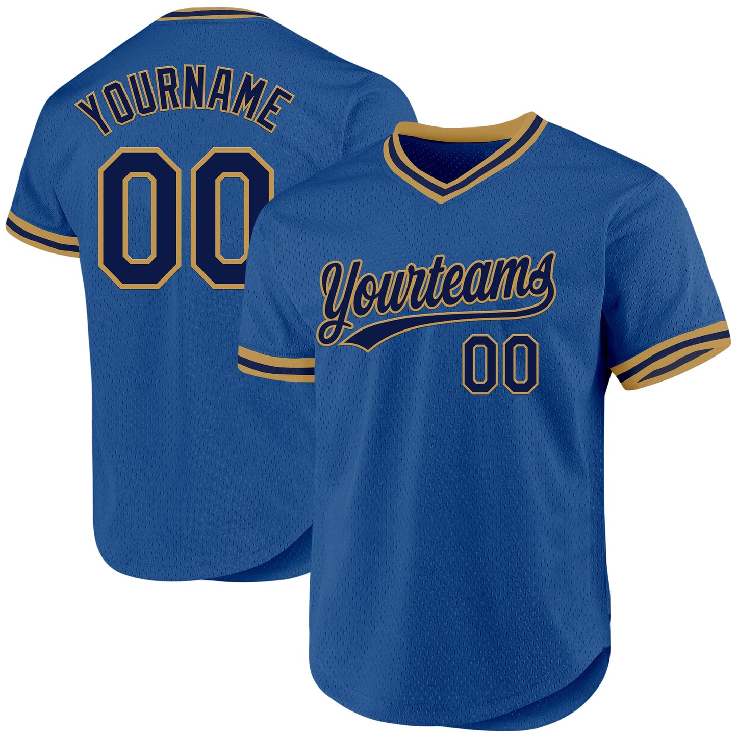 Custom Blue Navy-Old Gold Authentic Throwback Baseball Jersey - Main View