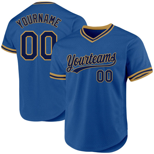 Custom Blue Navy-Old Gold Authentic Throwback Baseball Jersey - Main View