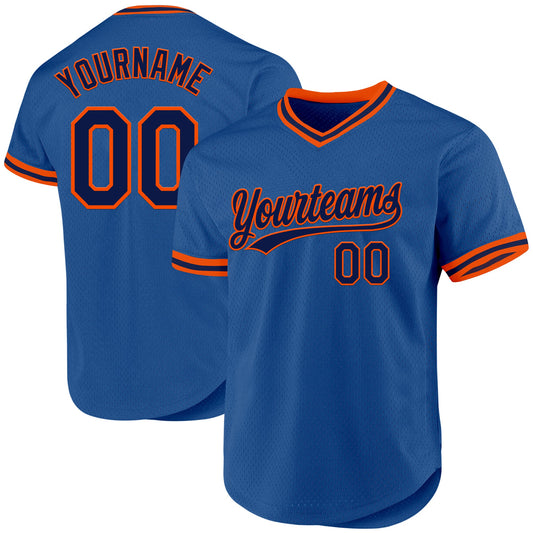 Custom Blue Navy-Orange Authentic Throwback Baseball Jersey - Main View