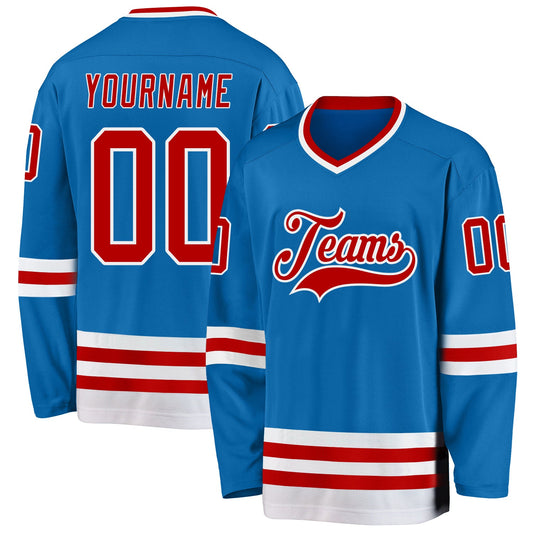 Custom Blue Red-White Hockey Jersey - Main View