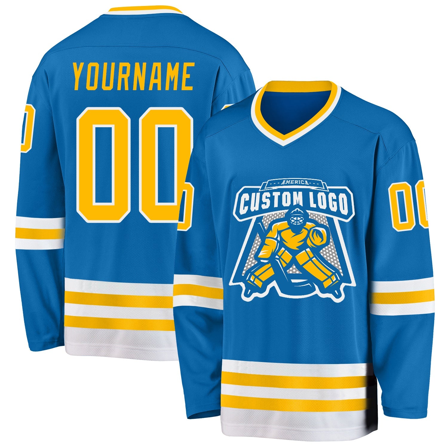 Custom Blue Gold-White Hockey Jersey view 2
