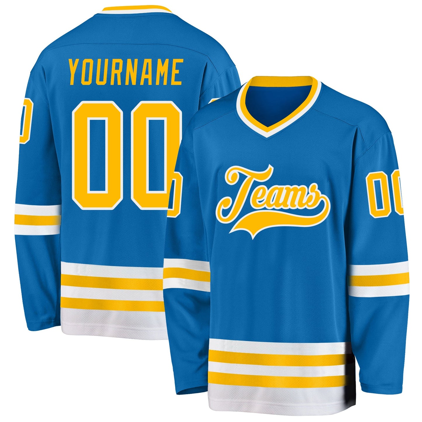 Custom Blue Gold-White Hockey Jersey - Main View