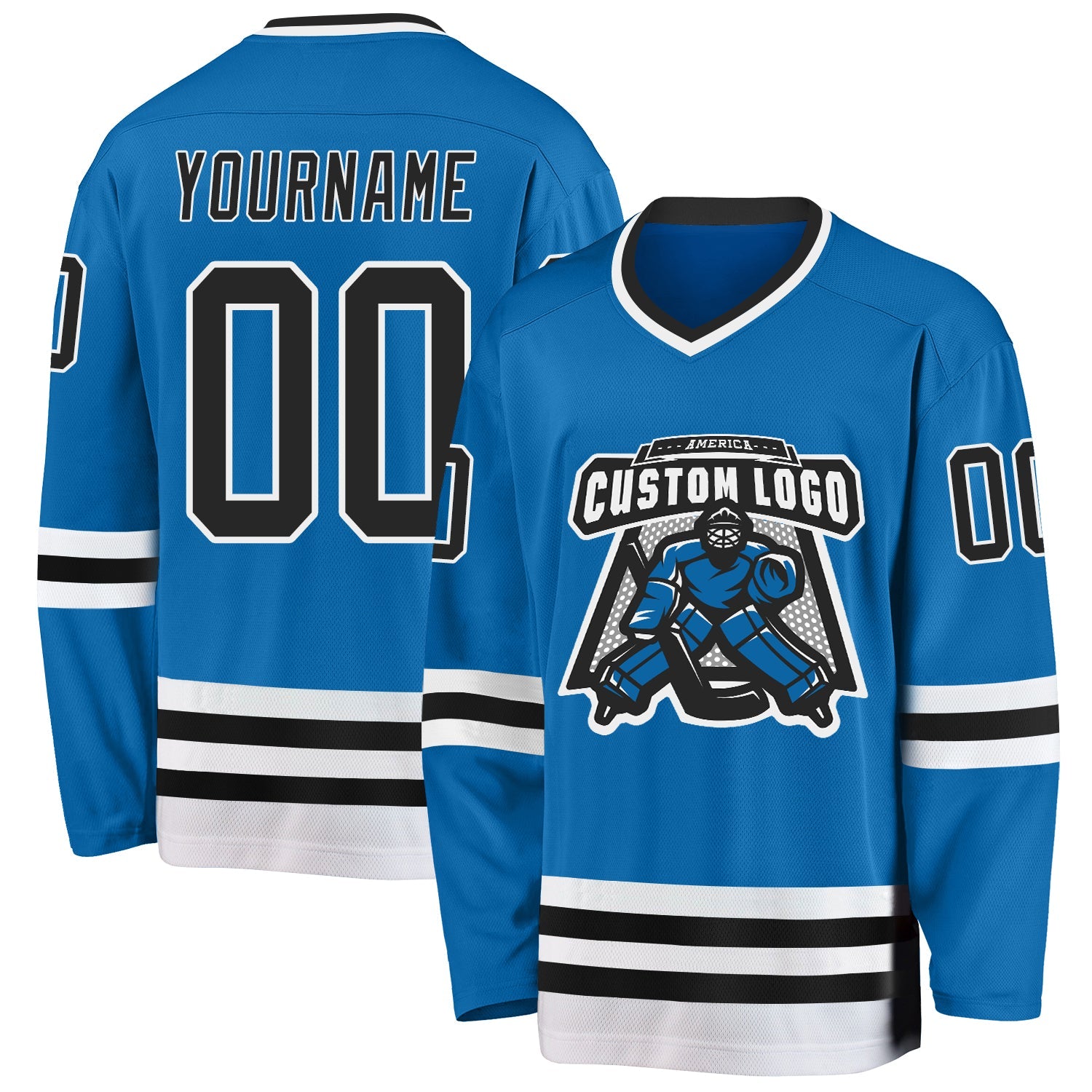 Custom Blue Black-White Hockey Jersey view 2