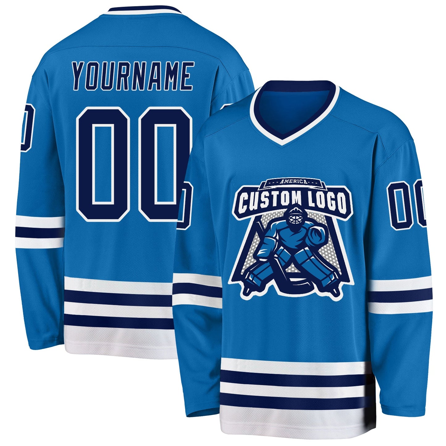 Custom Blue Navy-White Hockey Jersey view 2