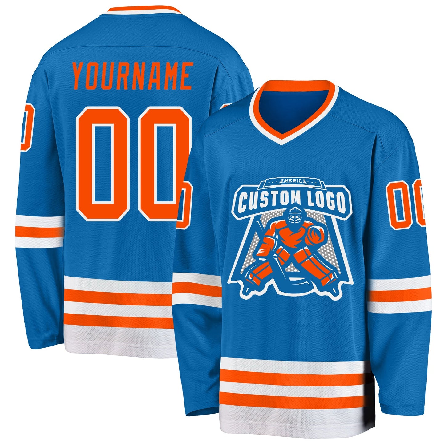 Custom Blue Orange-White Hockey Jersey view 2