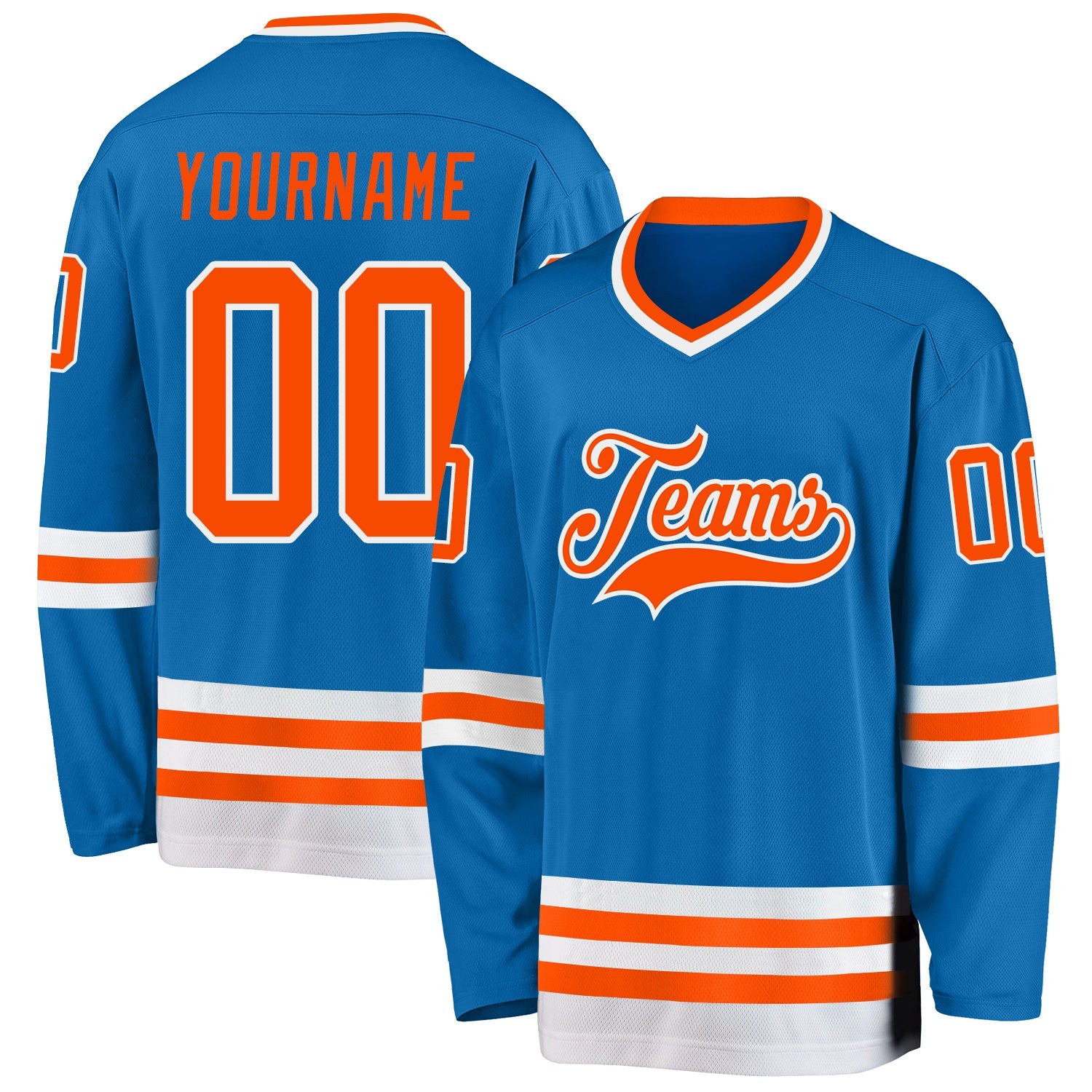 Custom Blue Orange-White Hockey Jersey - Main View