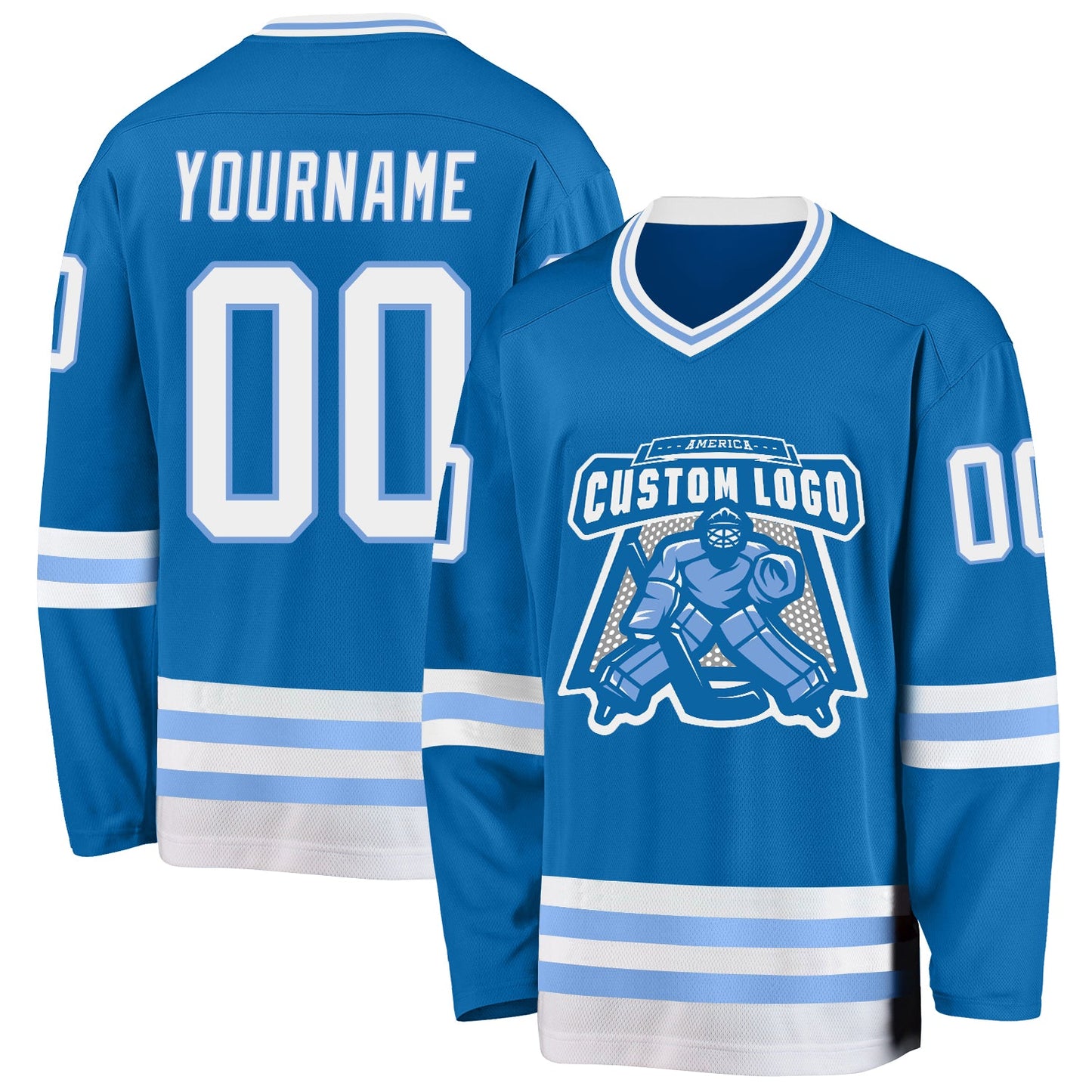 Custom Blue White-Light Blue Hockey Jersey view 2