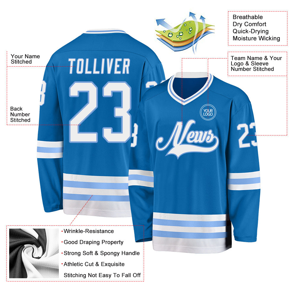 Custom Blue White-Light Blue Hockey Jersey view 3