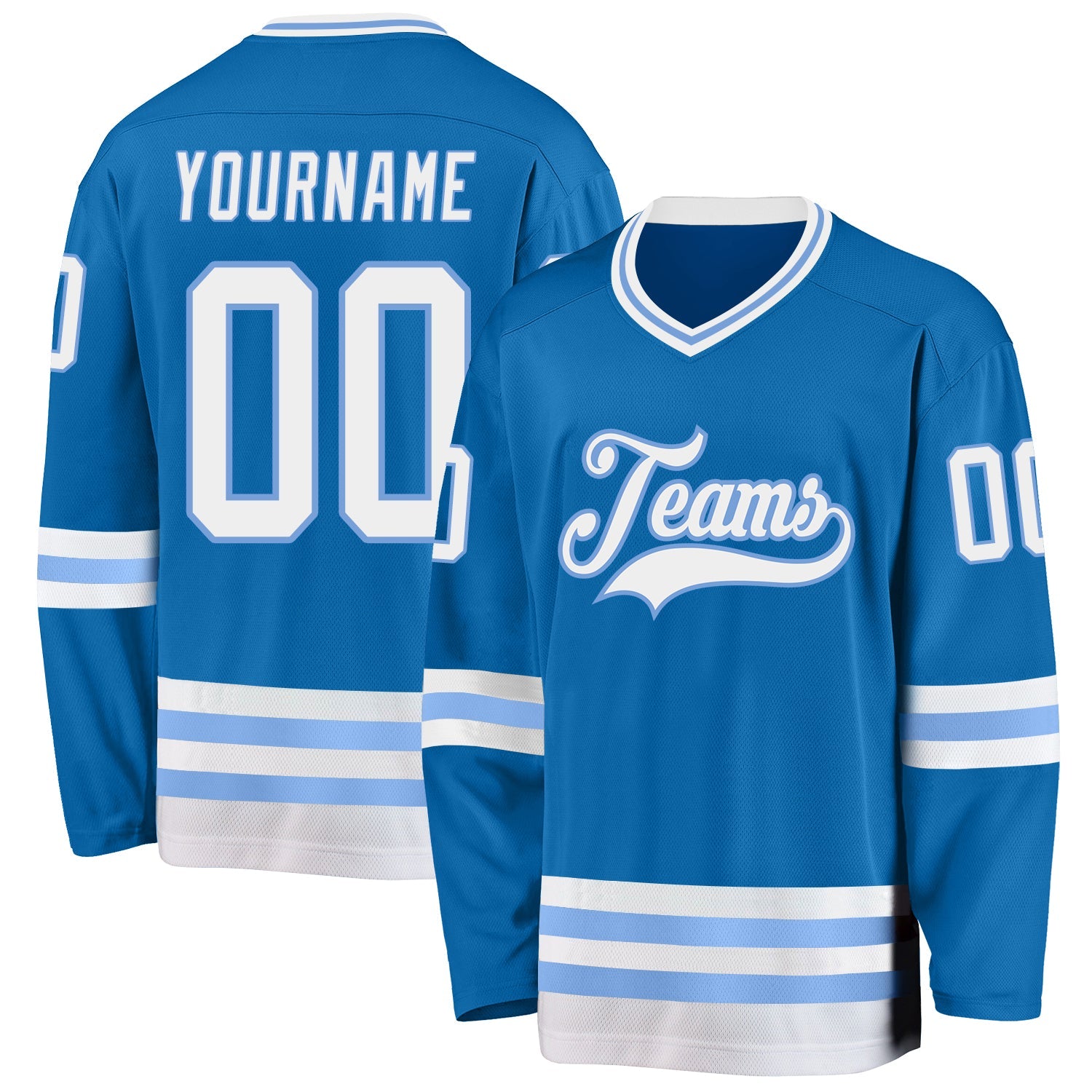Custom Blue White-Light Blue Hockey Jersey - Main View