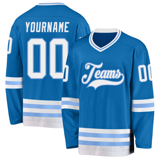 Custom Blue White-Light Blue Hockey Jersey - Main View