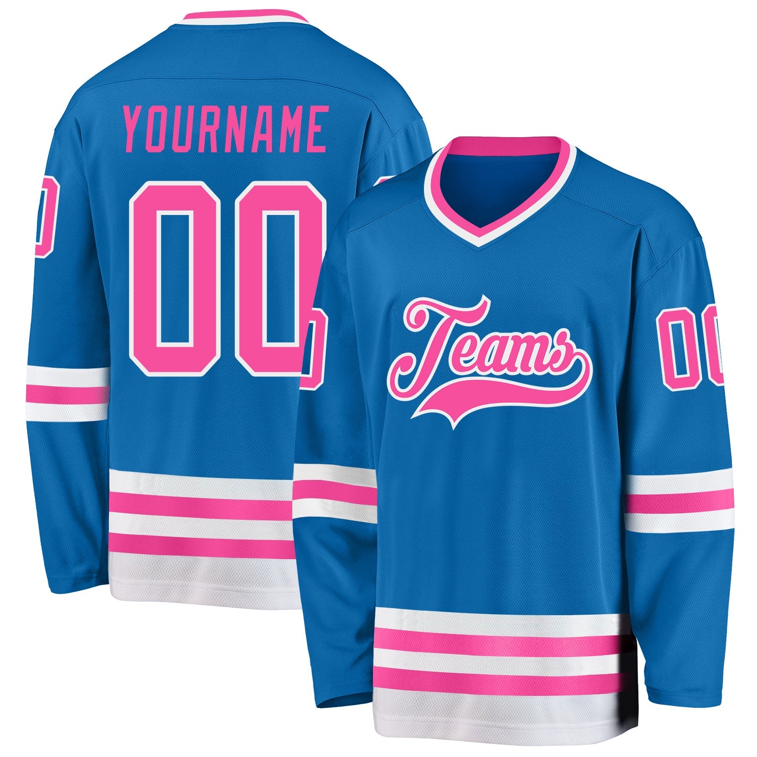 Custom Blue Pink-White Hockey Jersey - Main View