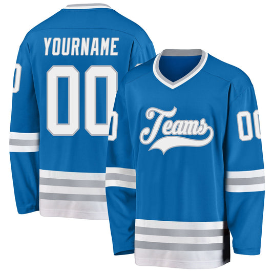 Custom Blue White-Gray Hockey Jersey - Main View