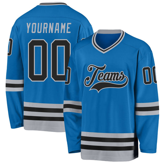 Custom Blue Black-Gray Hockey Jersey - Main View