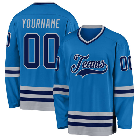 Custom Blue Navy-Gray Hockey Jersey - Main View