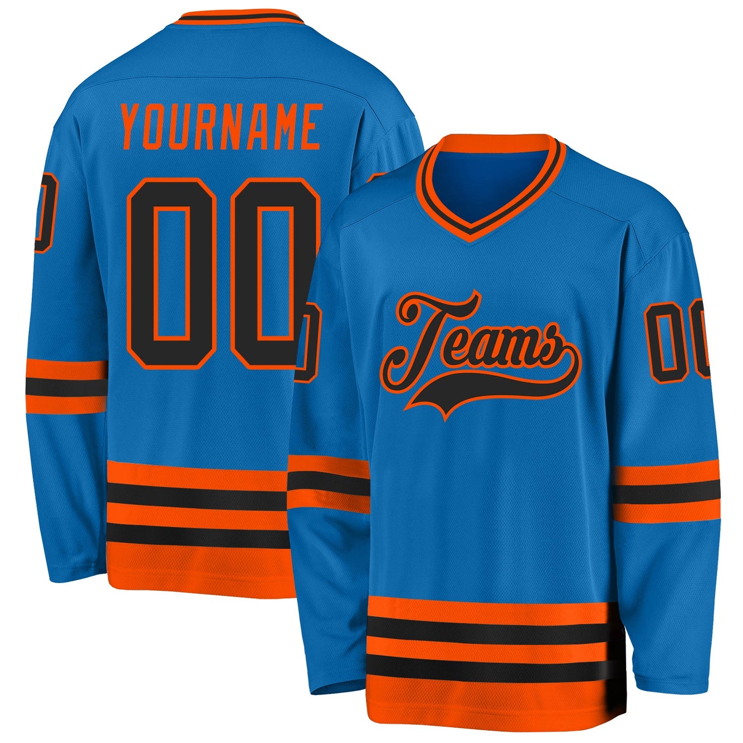 Custom Blue Black-Orange Hockey Jersey - Main View